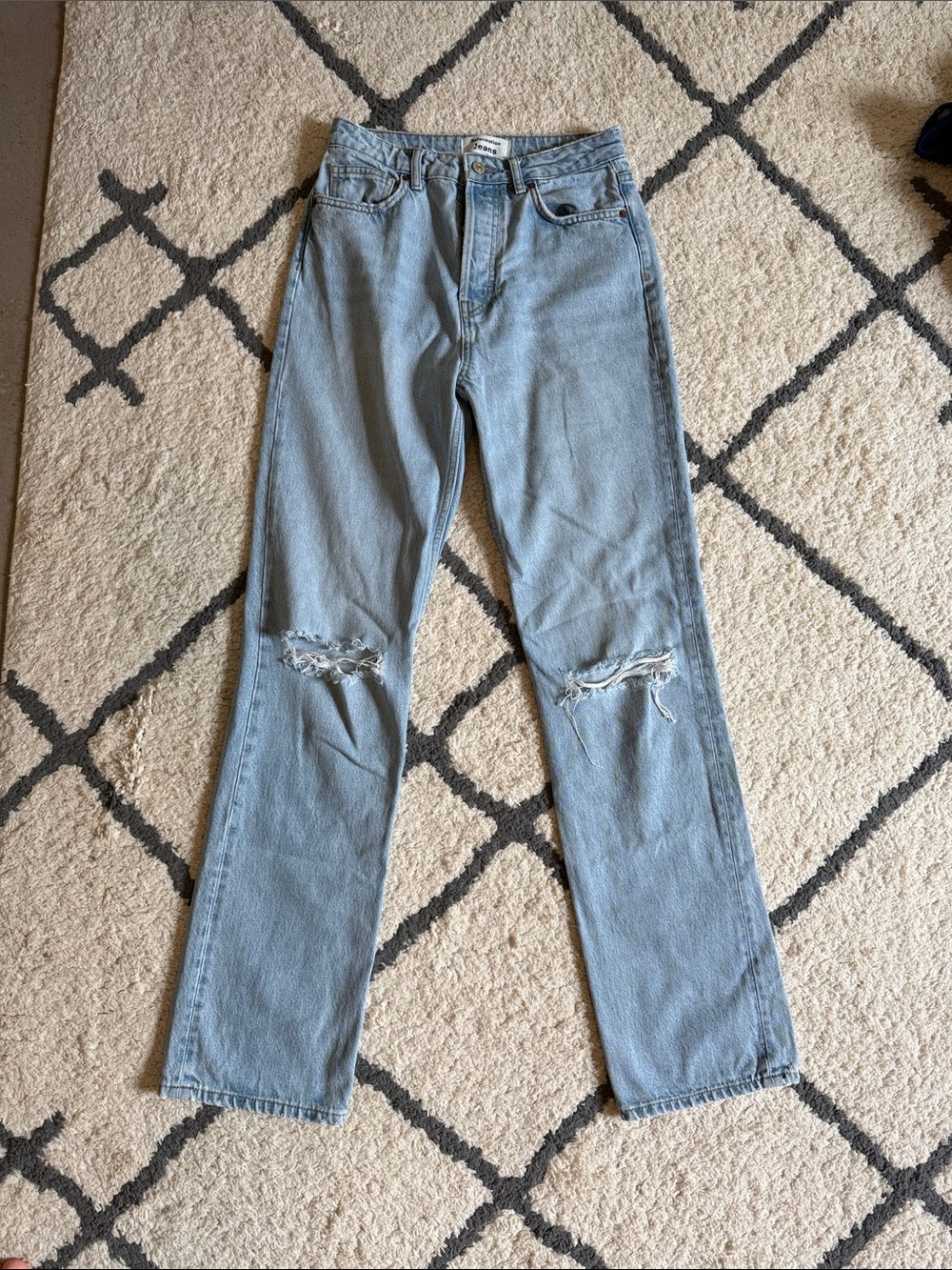 Reformation Cynthia High Rise Straight Long Jeans - Tahoe Destroyed